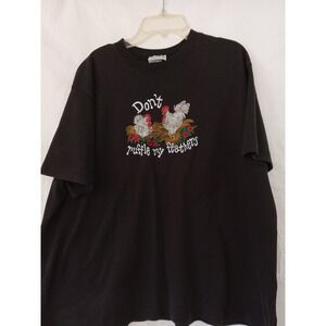 Bon Worth large P Black TShirt Two Chickens Don't Ruffle My Feathers Graphic Tee